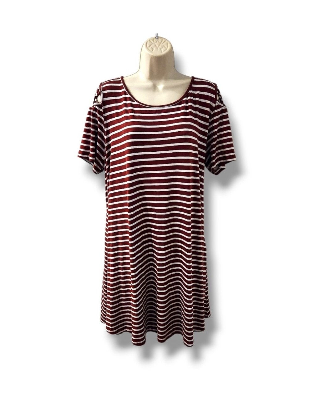 Vibe Sportswear Striped Jersey Knit Short Sleeve Cut-Out Dress | 3X